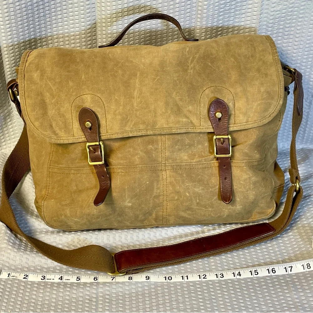 J. Crew Abington Tan Canvas Messenger Bag with Leather Accents - Picture 3 of 9